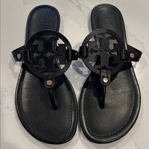 Tory Burch Black Miller Sandals Leather Size 9